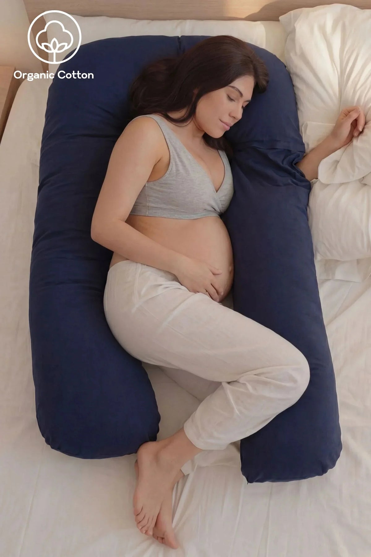 navy organic cotton U shaped pregnancy pillow